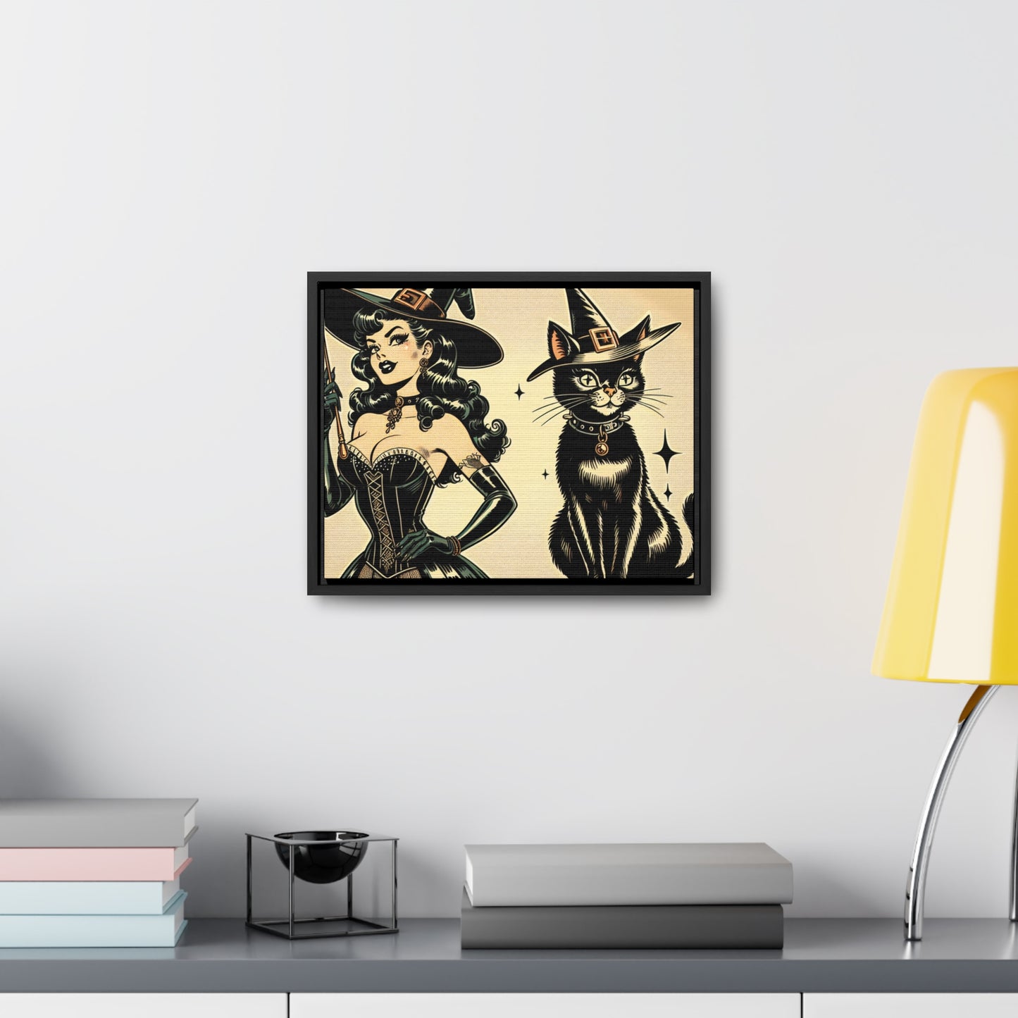 Black Cat and Witch Canvas Wraps