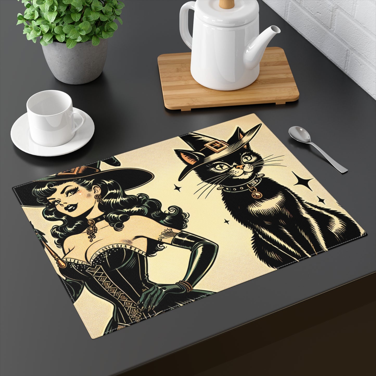 Placemat - Witch and Black Cat Elegant and Spooky Magical Placement