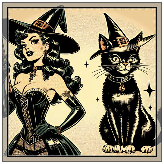 Napkins Set - Witch & Black Cat Design