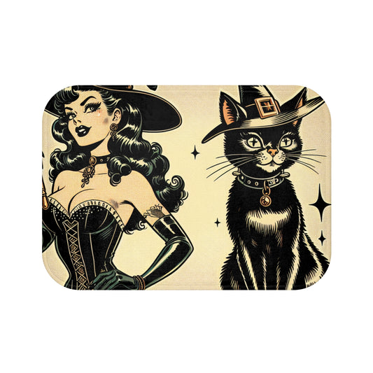 Bath Mat - Witch and Black Cat Design