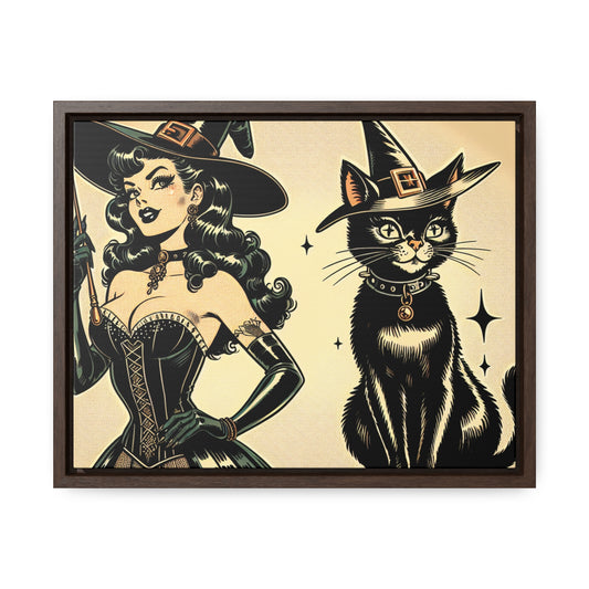 Black Cat and Witch Canvas Wraps