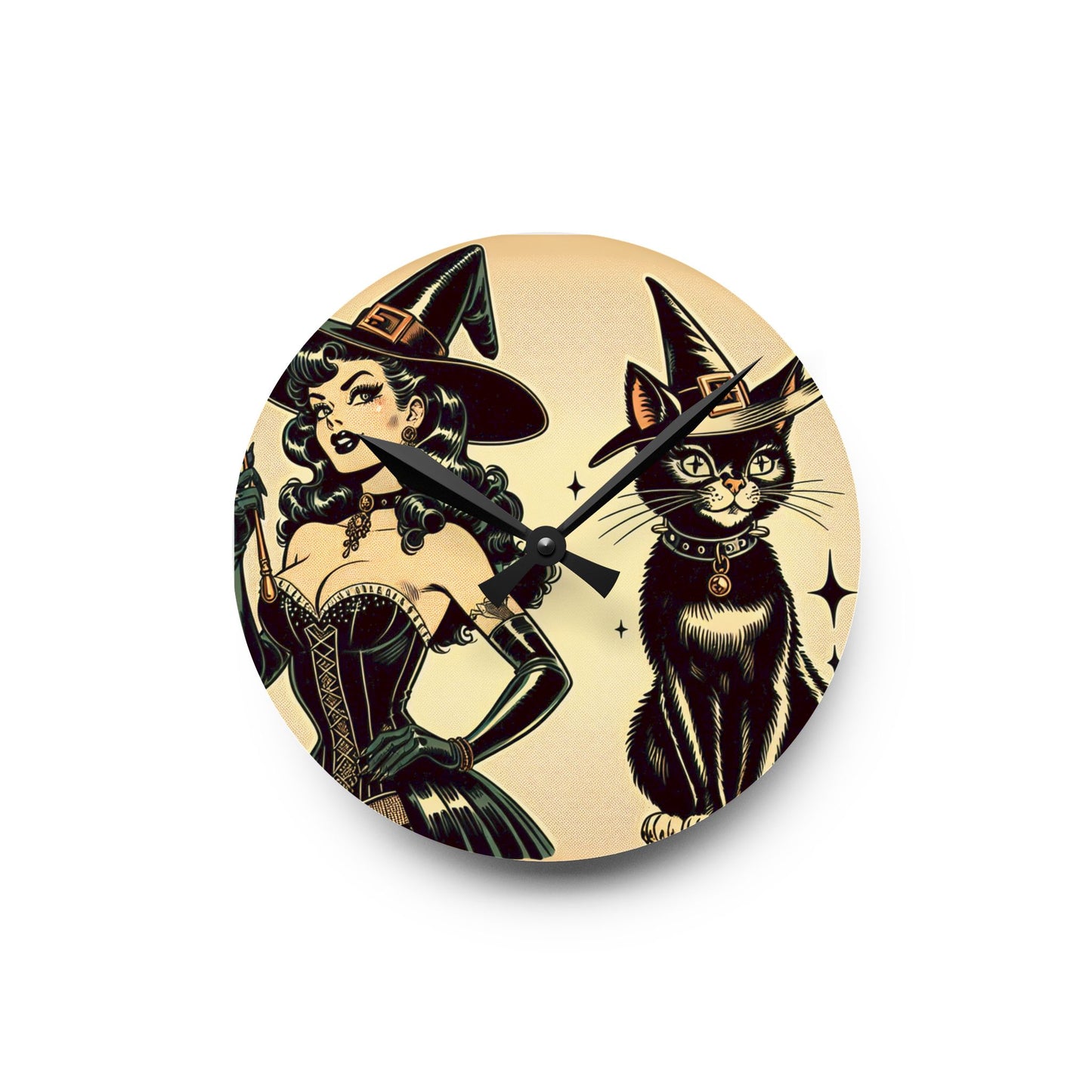 Witch and Black Cat Acrylic Wall Clock