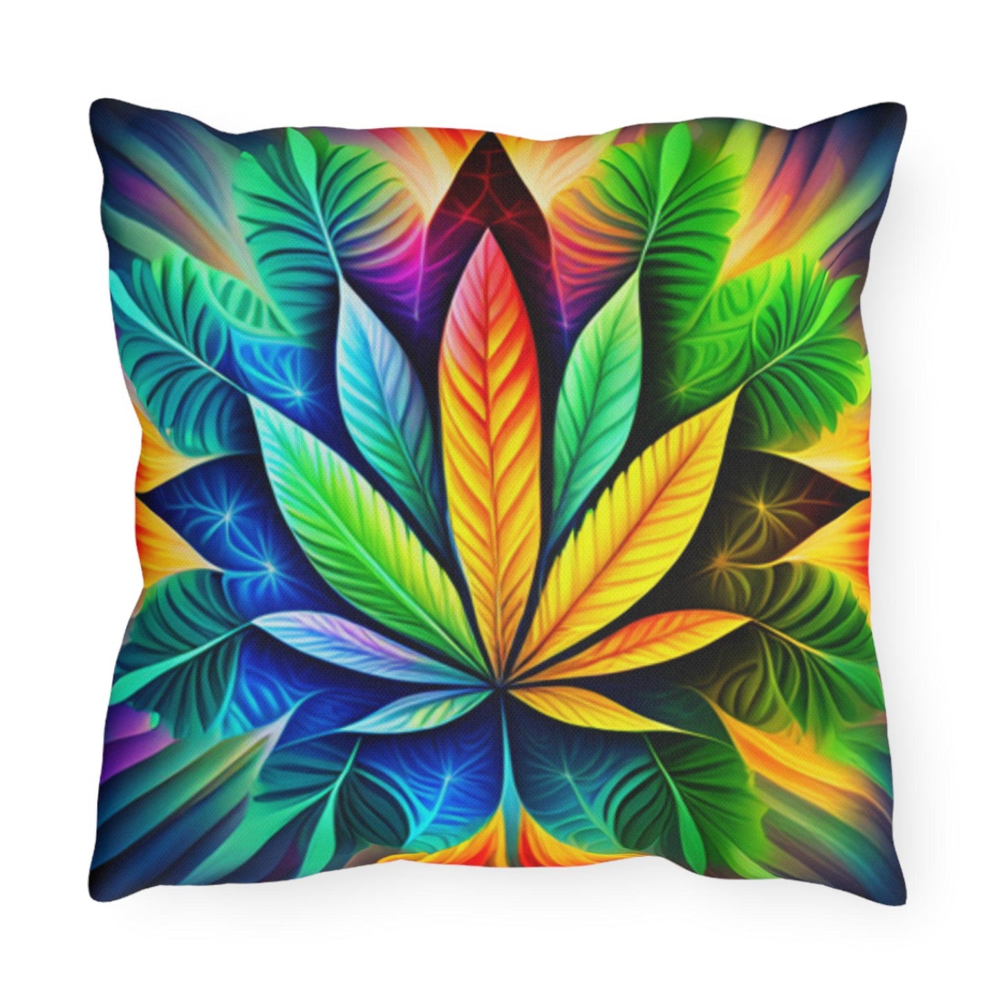 Psychedellic Marijuana Leaf Throw Pillow